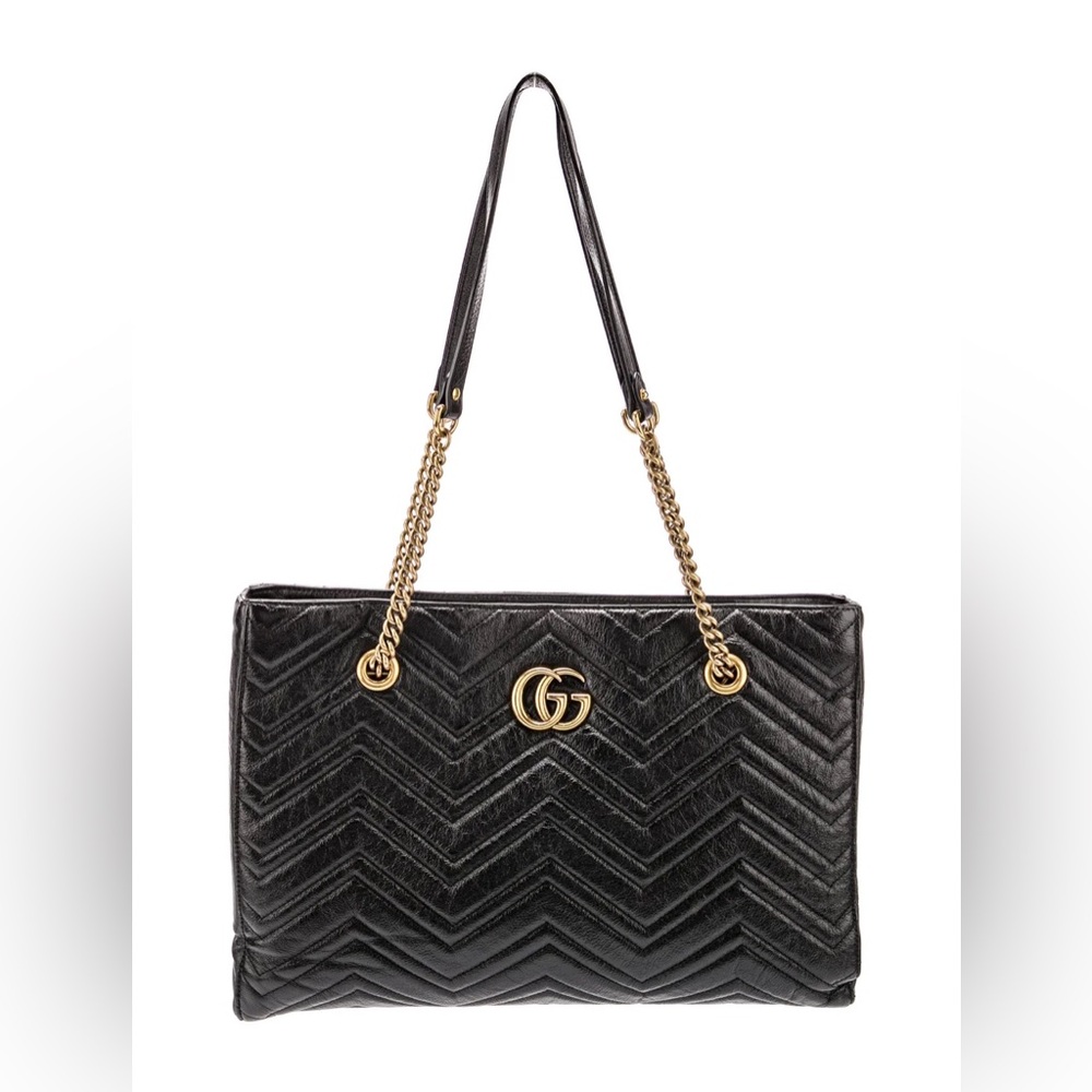 Medium Matelassé GG Marmont Chain Tote. Authentic. Black w/ gold hardware.